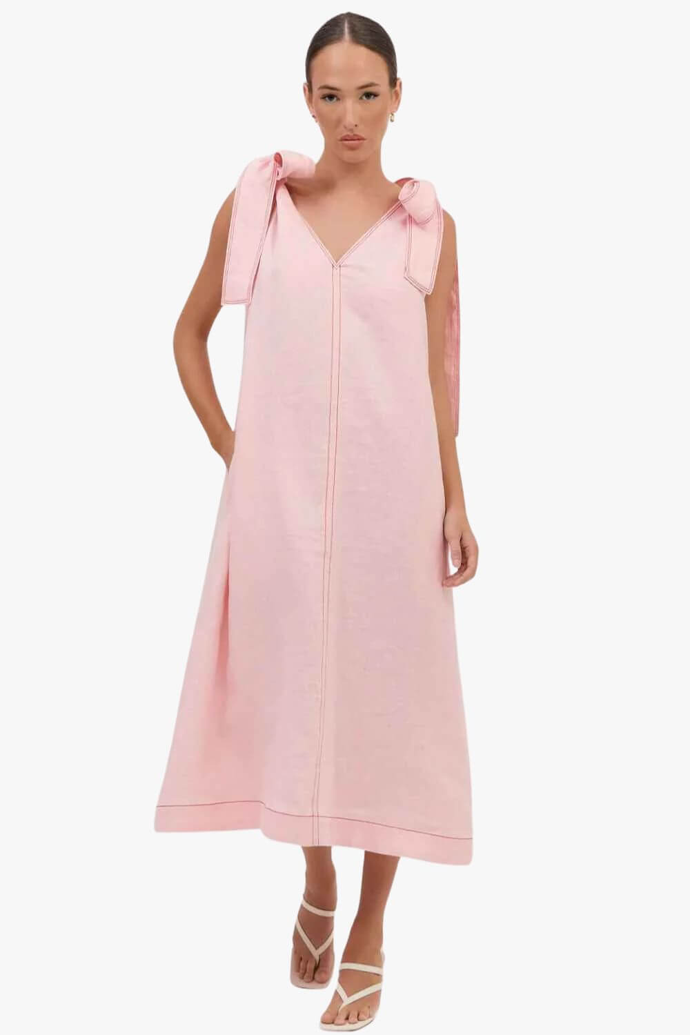 Adorne Abbie Contrast Stitch Tie Shoulder Dress