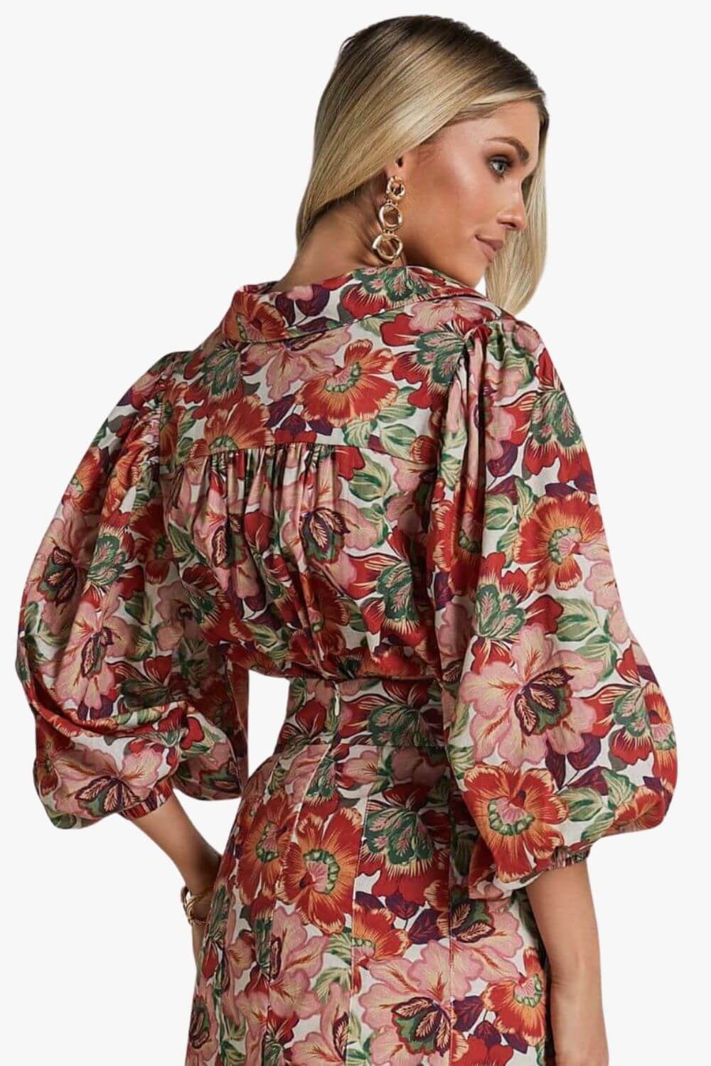 Amalie The Label Hanae Linen Blend Collared Button Through Puff Sleeve Shirt