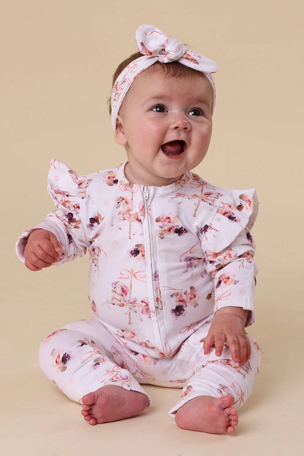 Snuggle Hunny Carousel Organic Snugglesuit Convertible Romper with Frill