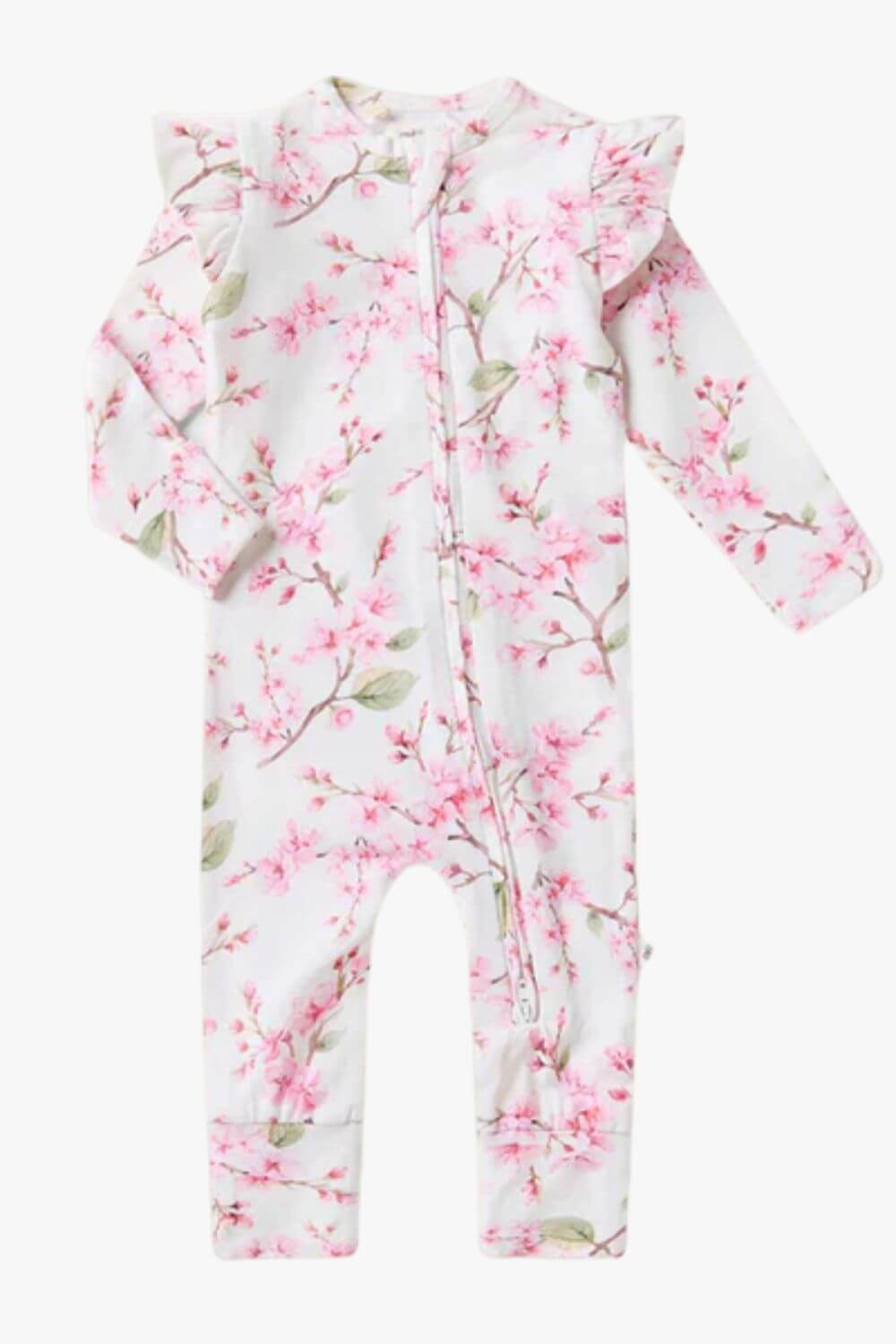Snuggle Hunny Cherry Blossom Organic Snugglesuit Convertible Romper with Frill
