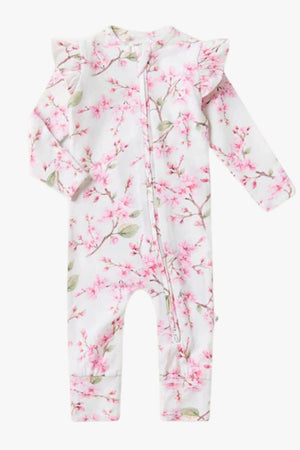 Snuggle Hunny Cherry Blossom Organic Snugglesuit Convertible Romper with Frill