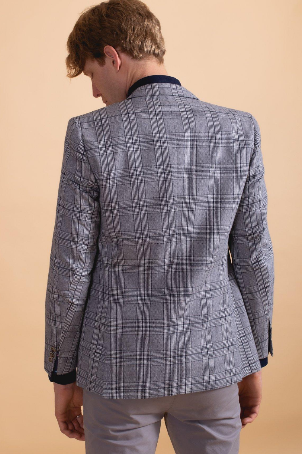 James Harper Textured Check Linen Blazer
