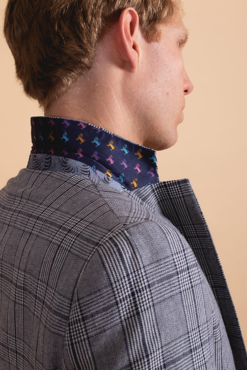 James Harper Textured Check Linen Blazer