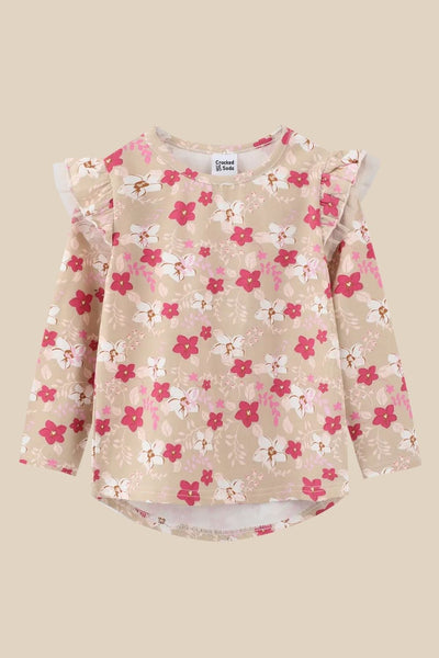 Cracked Soda Carley Floral Print Frill Top