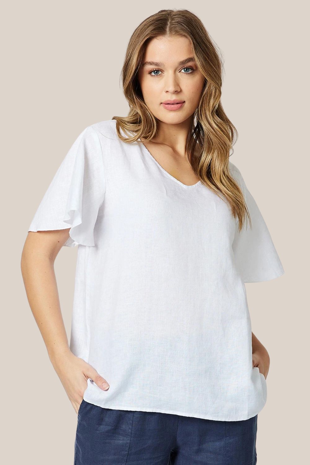 Gordon Smith V Neck Flute Sleeve Top