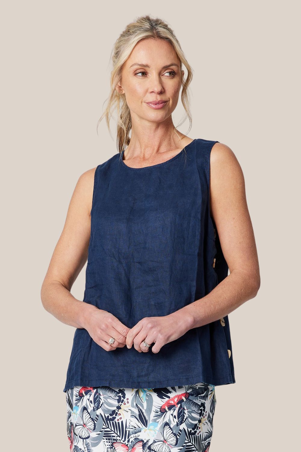 Gordon Smith Side Button Linen Singlet