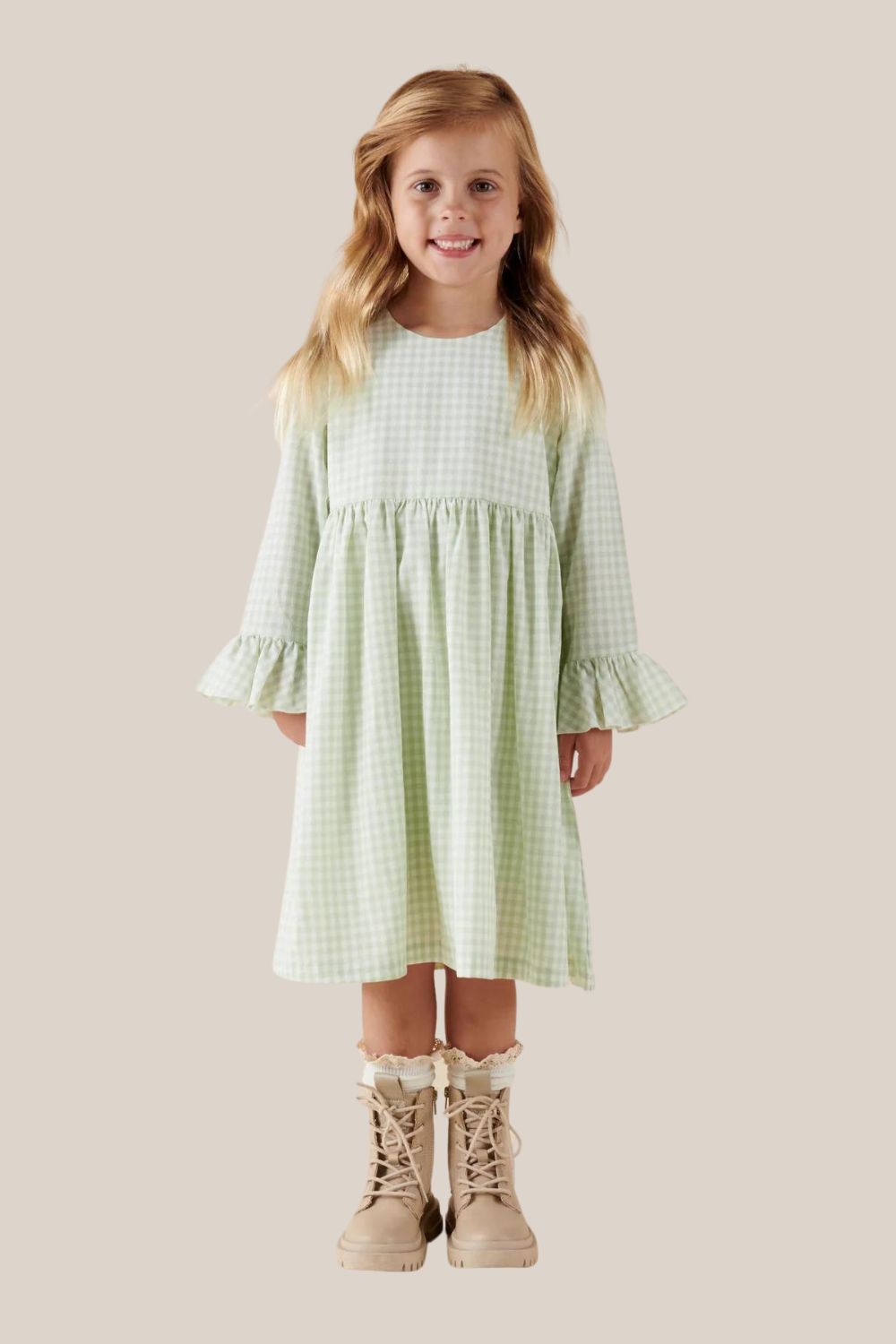Designer Kidz Isla Gingham Long Sleeve Dress