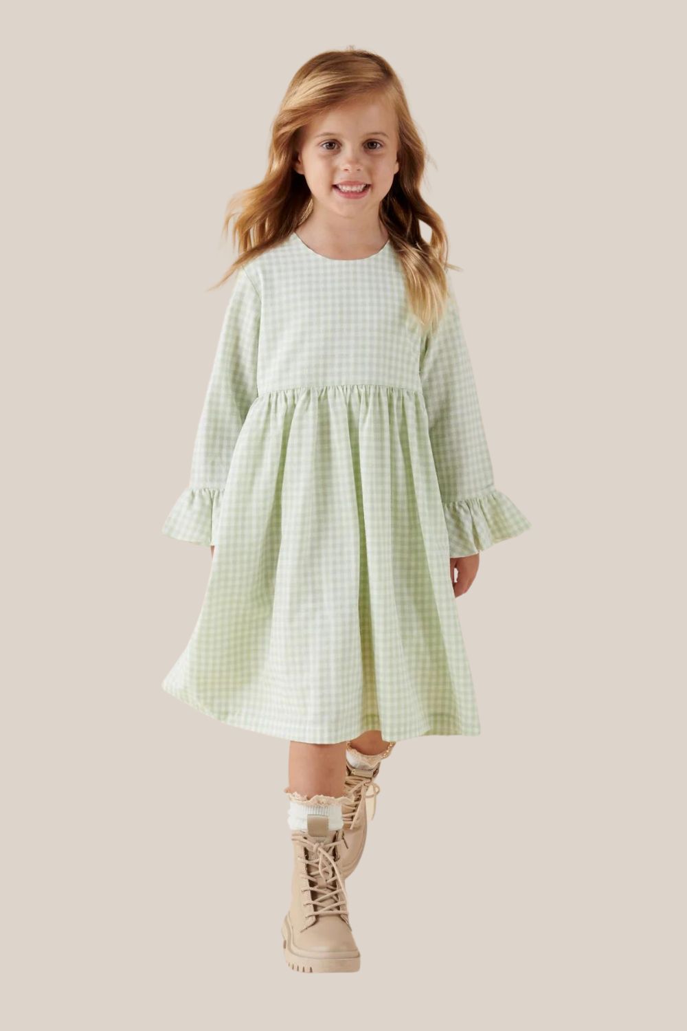 Designer Kidz Isla Gingham Long Sleeve Dress