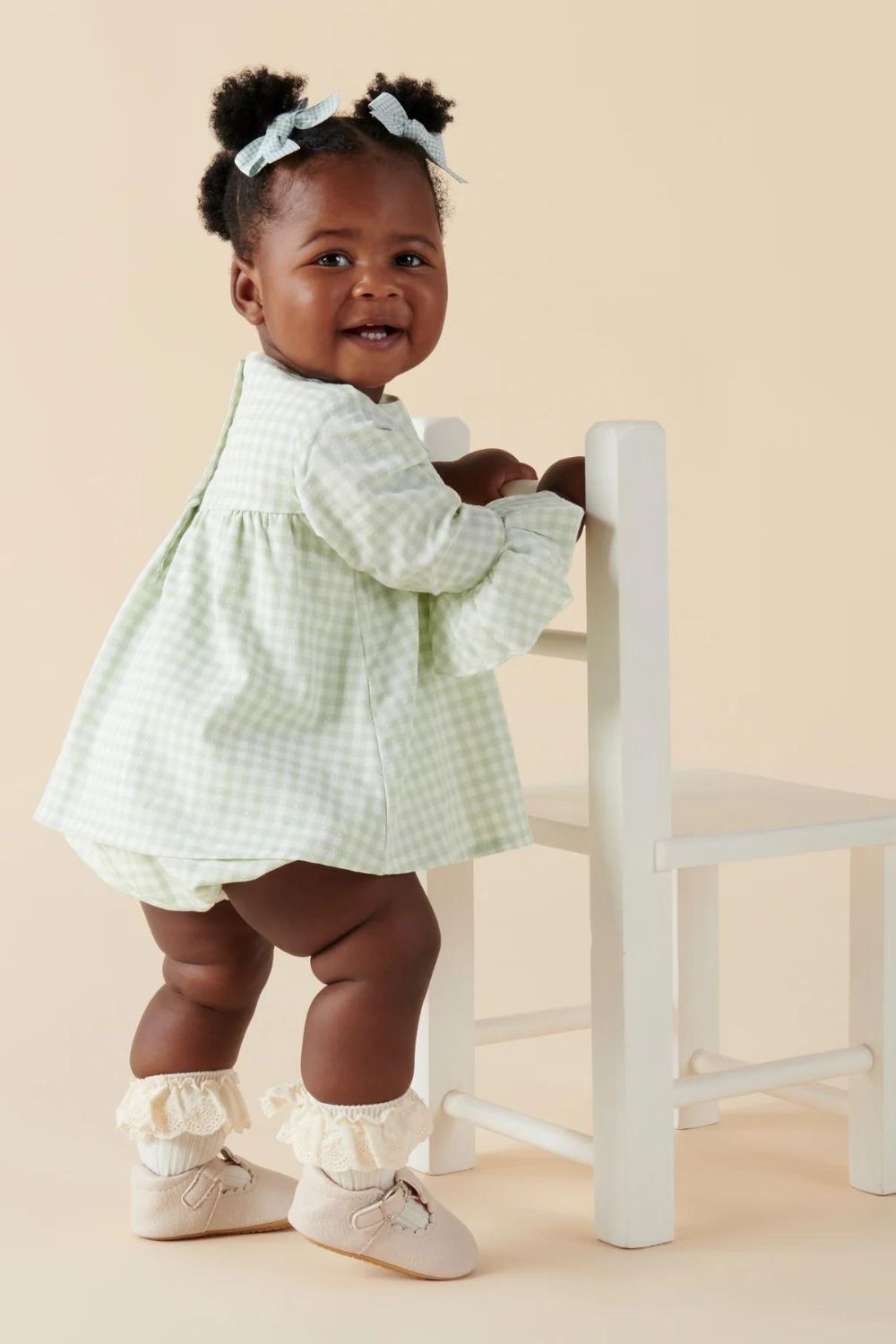 Designer Kidz Isla Gingham Long Sleeve Romper