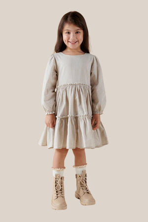 Designer Kidz Gigi Gingham Long Sleeve Frill Dress