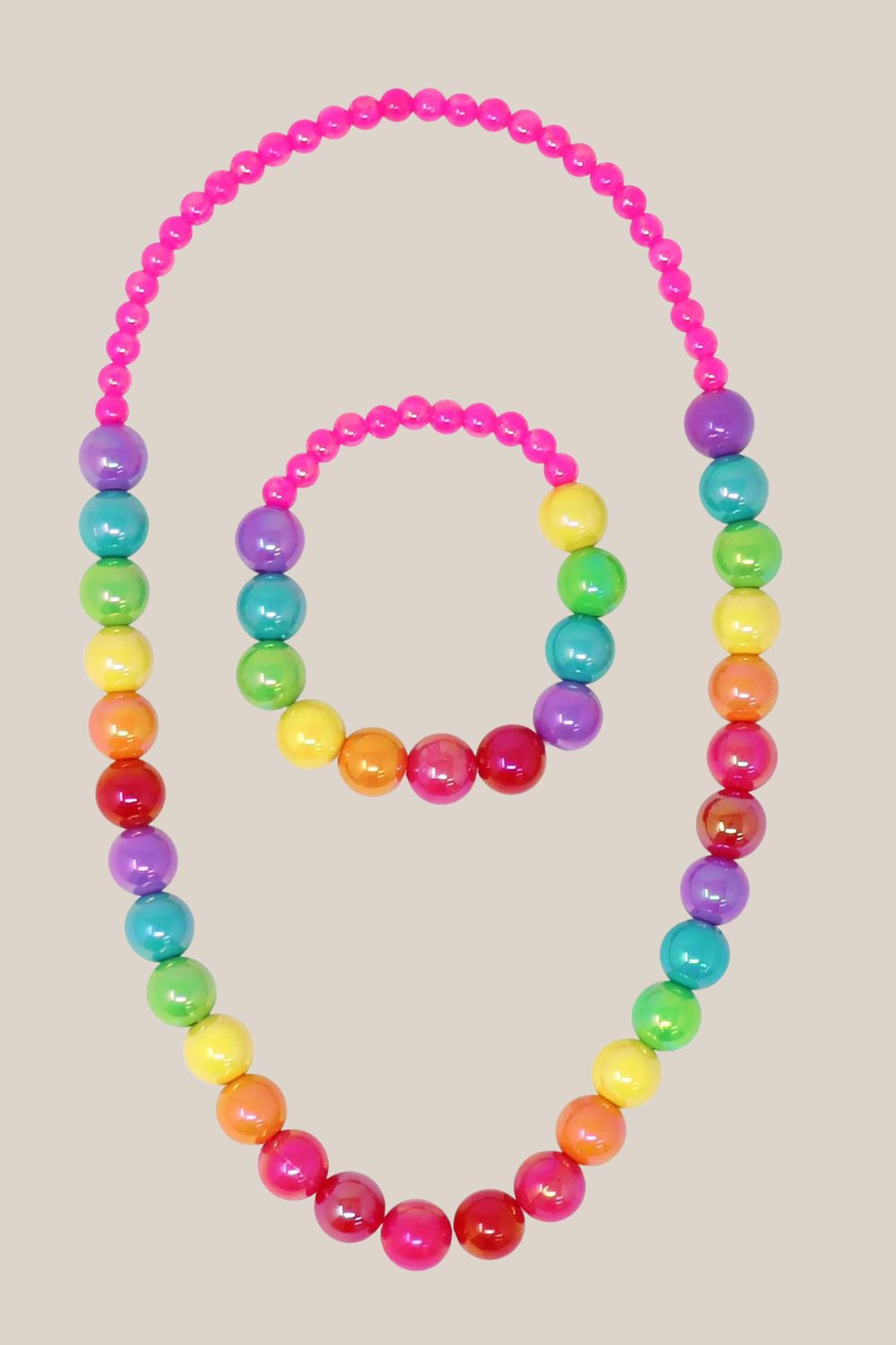 Pink Poppy Rainbow Beads Necklace & Bracelet Set