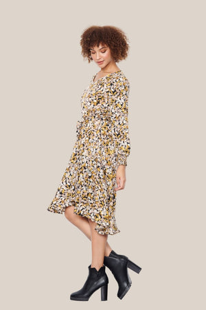 Caju Autumn Print V Neck Dress