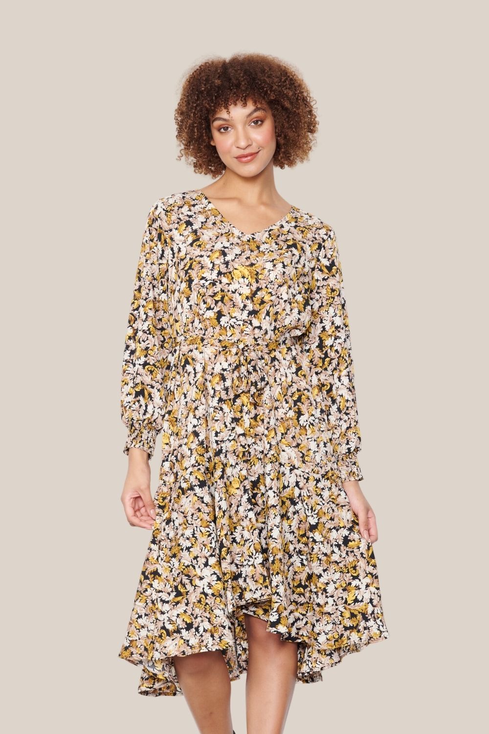 Caju Autumn Print V Neck Dress
