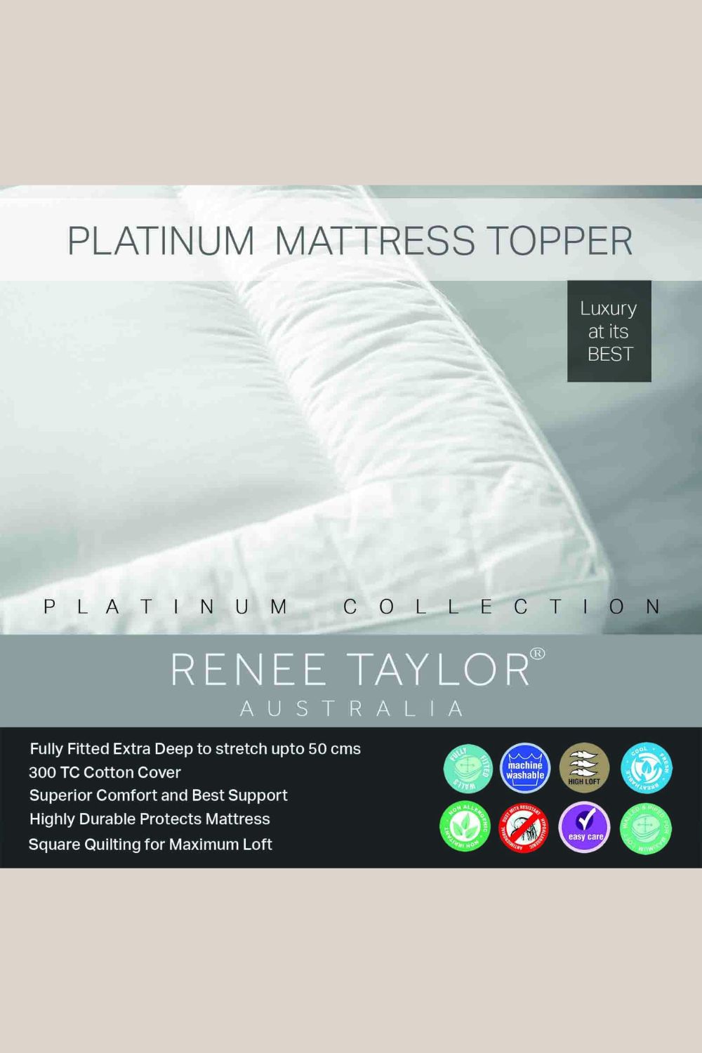 Renee Taylor Platinum 1500GSM High Loft Fitted Mattress Topper - Queen