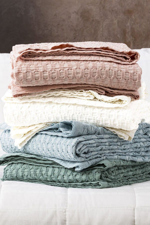 Renee Taylor Lexico Washed Cotton Textured Waffle Blanket - Super King