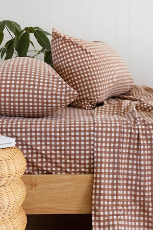Bambury Gingham Flannelette Sheet - Single