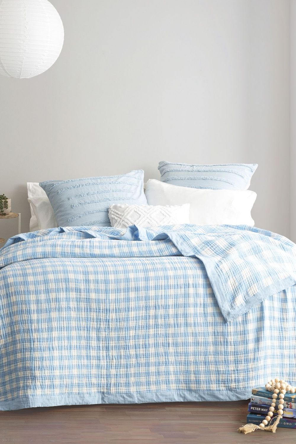 Renee Taylor Gingham Washed Cotton Reversible Blanket - Queen/King