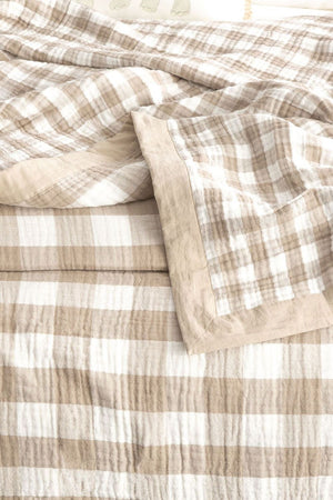 Renee Taylor Gingham Washed Cotton Reversible Blanket - Queen/King