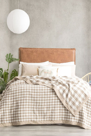 Renee Taylor Gingham Washed Cotton Reversible Blanket - Queen/King