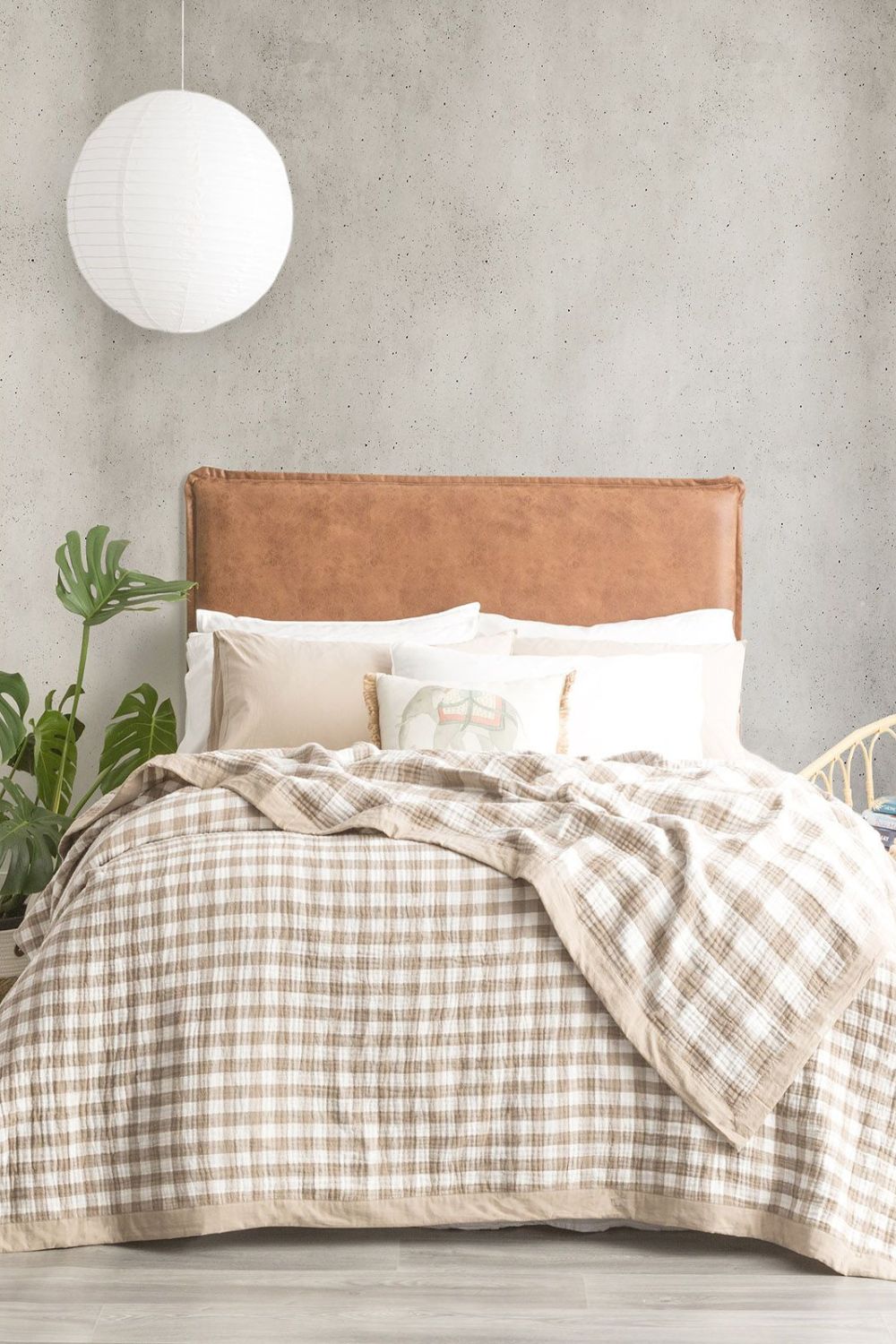 Renee Taylor Gingham Washed Cotton Reversible Blanket - Single/Double