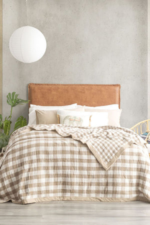 Renee Taylor Gingham Washed Cotton Reversible Blanket - Queen/King
