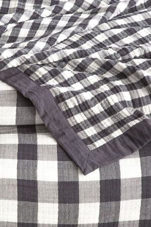 Renee Taylor Gingham Washed Cotton Reversible Blanket - Queen/King