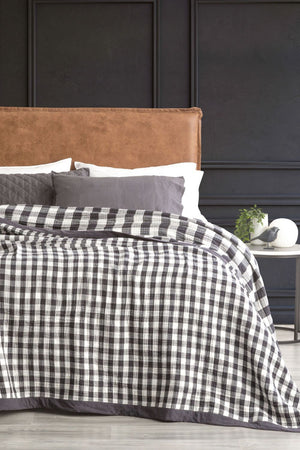 Renee Taylor Gingham Washed Cotton Reversible Blanket - Queen/King