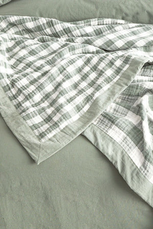 Renee Taylor Gingham Washed Cotton Reversible Blanket - Single/Double