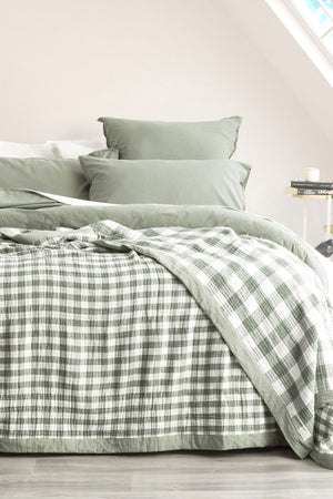 Renee Taylor Gingham Washed Cotton Reversible Blanket - Single/Double