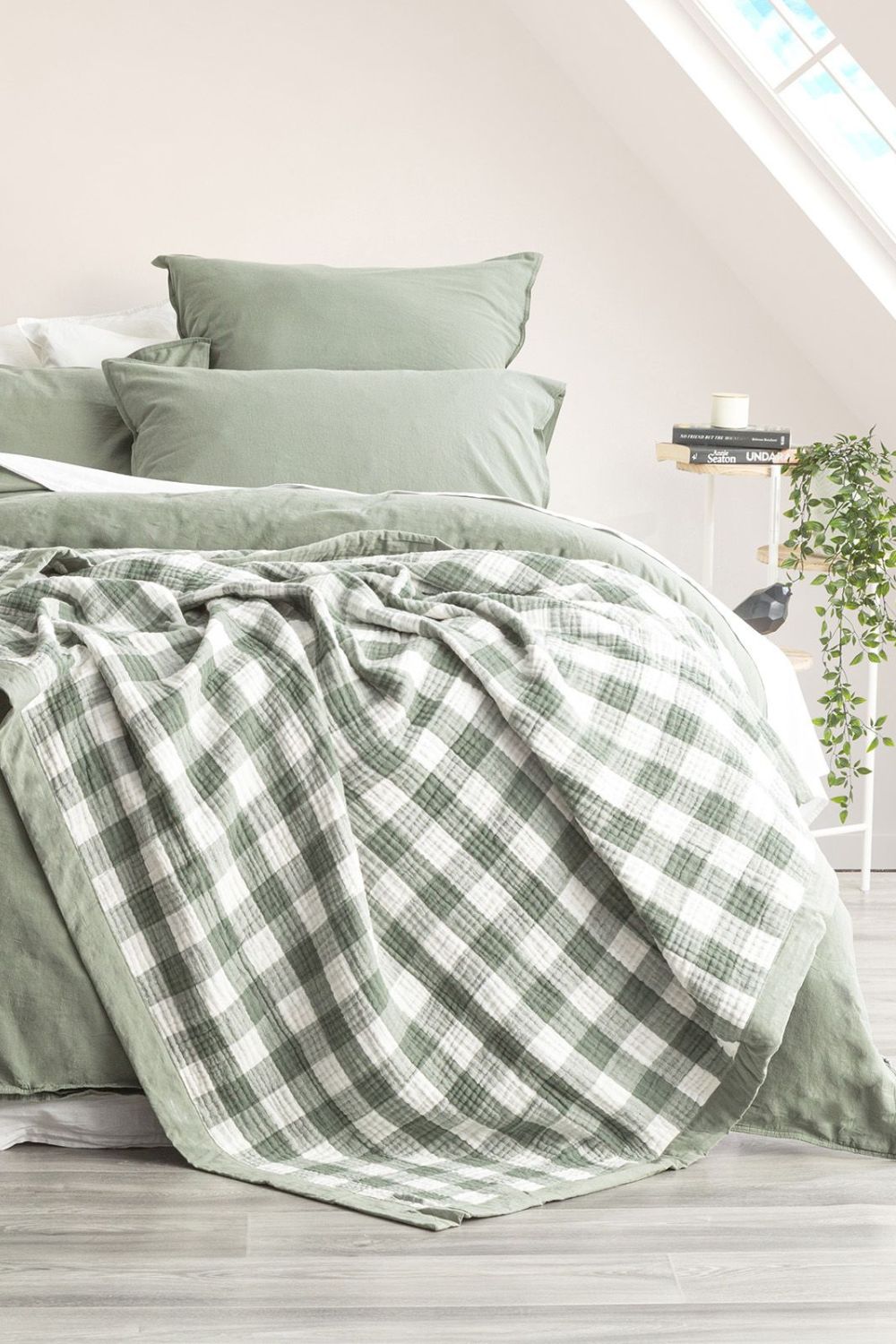 Renee Taylor Gingham Washed Cotton Reversible Blanket - Single/Double