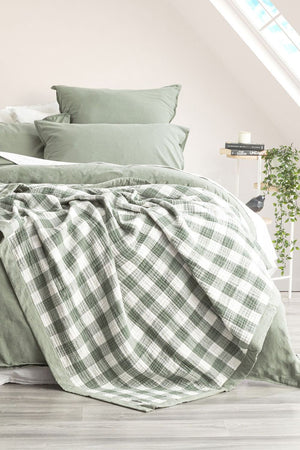 Renee Taylor Gingham Washed Cotton Reversible Blanket - Single/Double