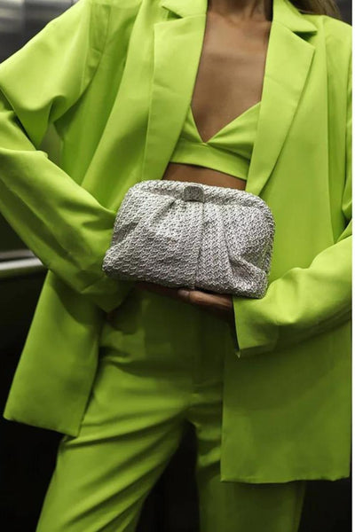 Olga Berg Stevie Pleated Woven Clutch