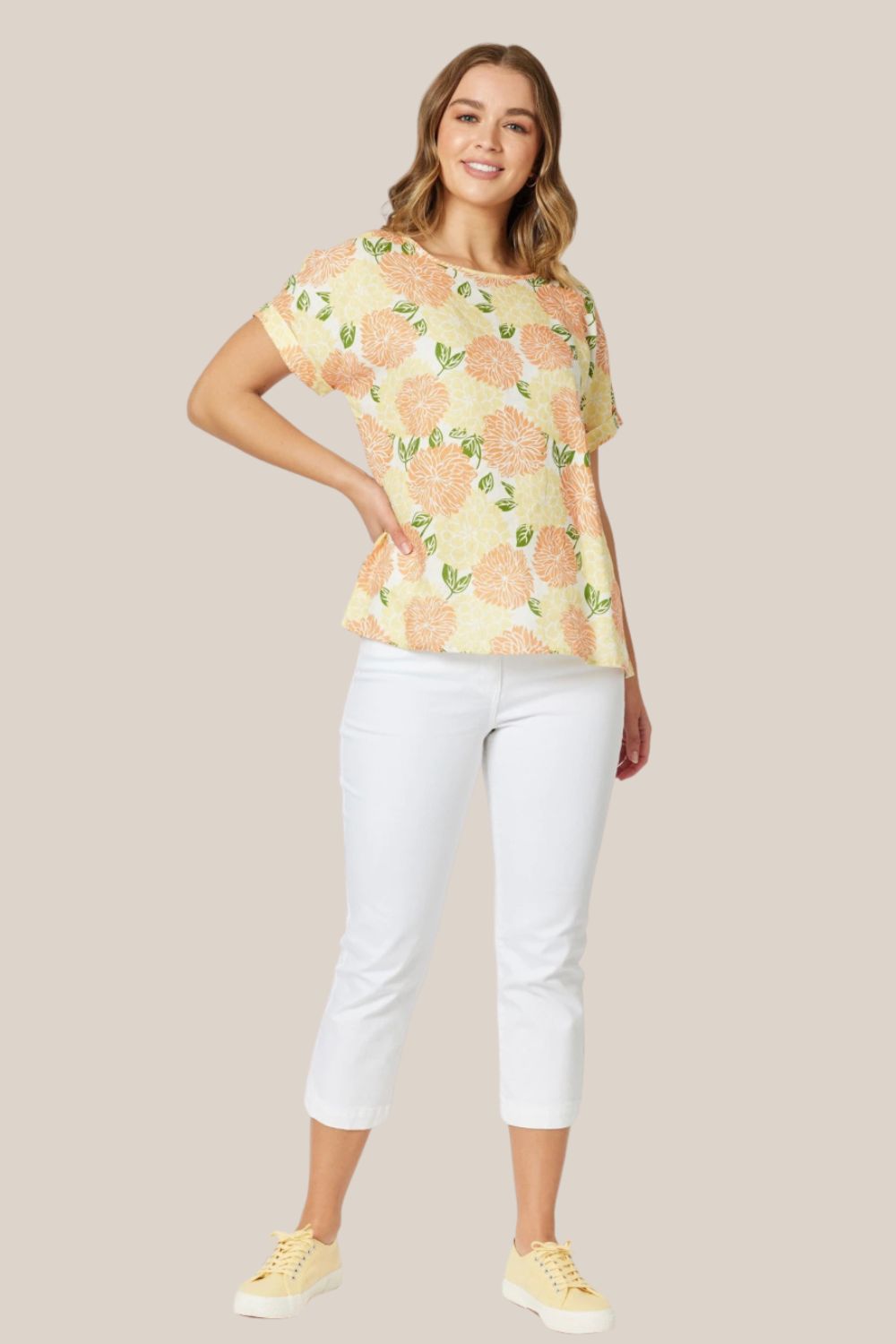 Gordon Smith Citrus Print Linen Shell Top