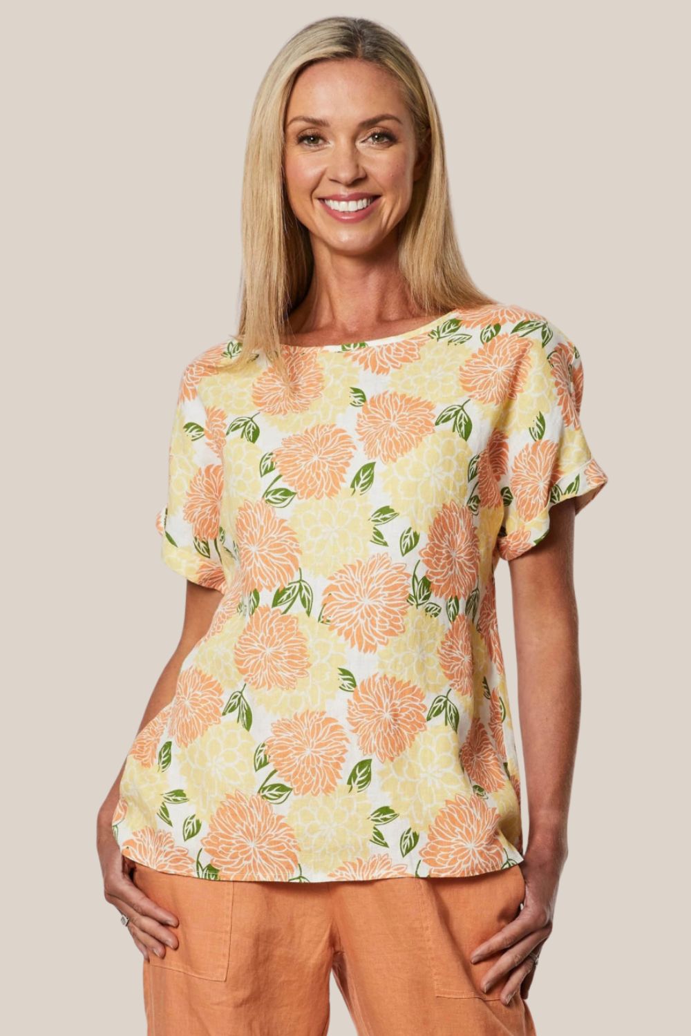 Gordon Smith Citrus Print Linen Shell Top