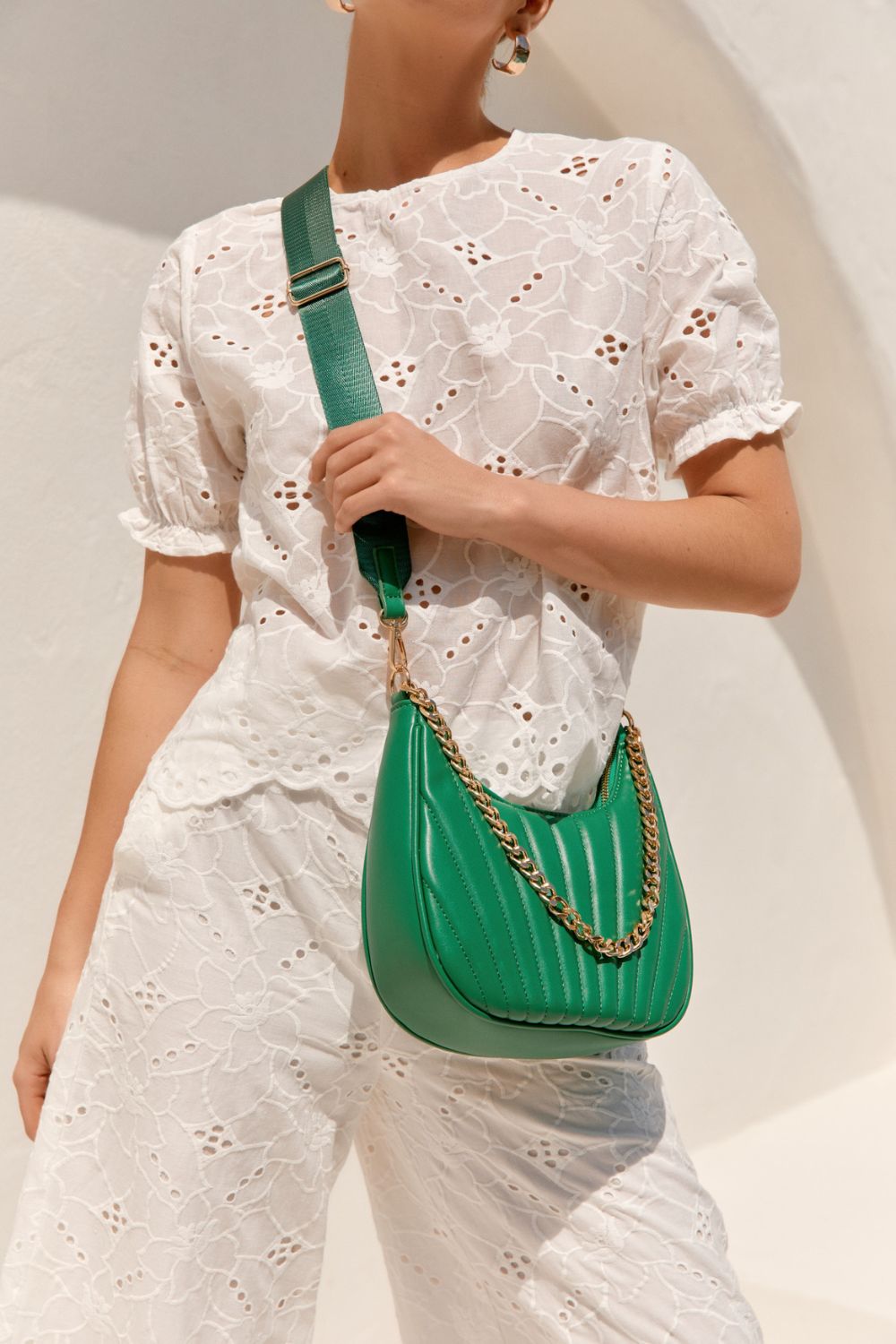 Adorne Olive Quilted Crescent Bag