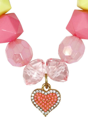 Pink Poppy My Lovely Pink Heart Charm Stretch Beaded Necklace