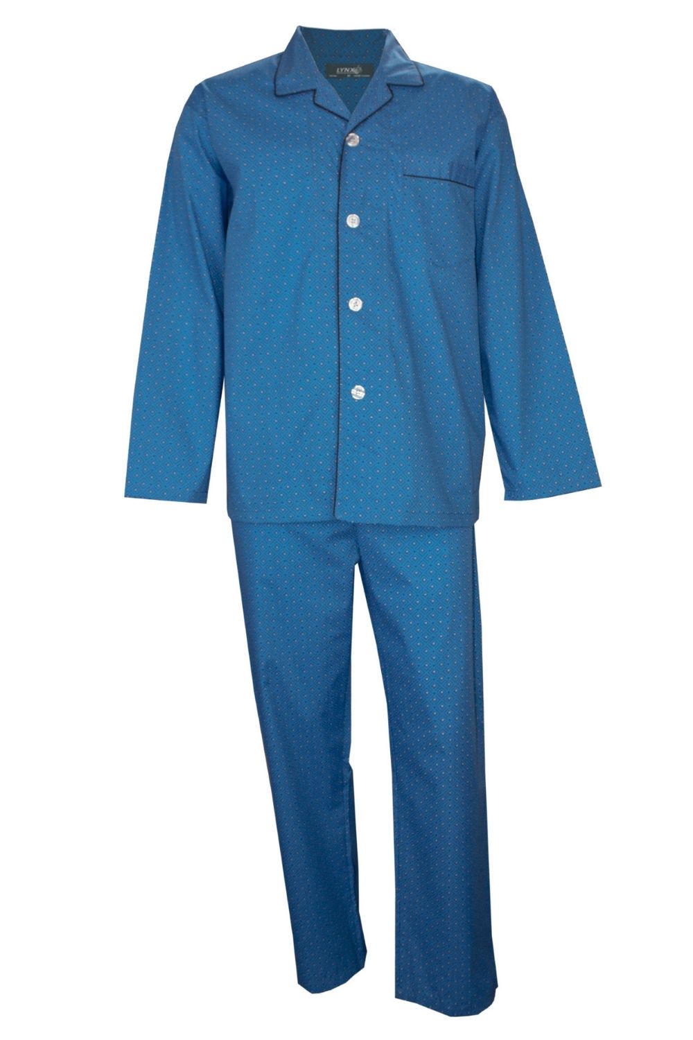 Lynx Long Summer Cotton Poly Pyjama Set - Blue Diamond Print