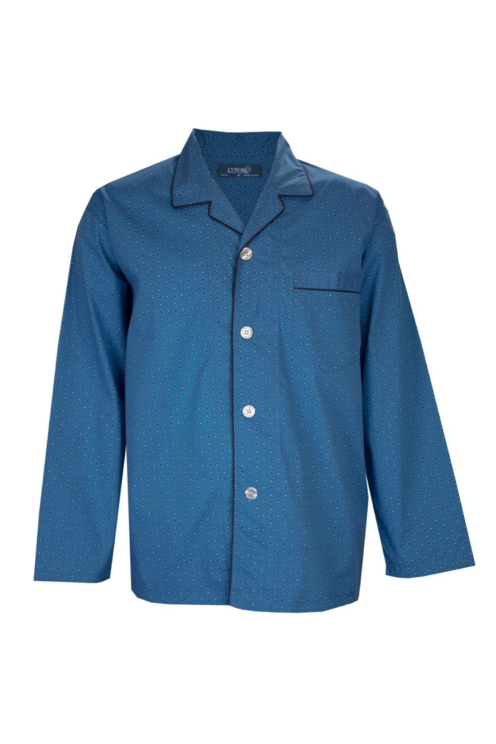 Lynx Long Summer Cotton Poly Pyjama Set - Blue Diamond Print