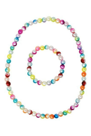 Pink Poppy Rainbow Pearl Necklace & Bracelet Set