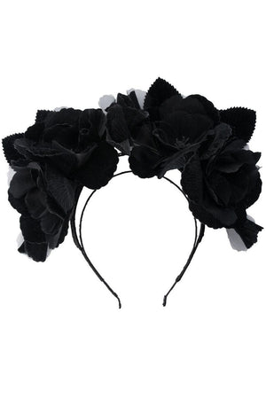 Olga Berg Duchess Velvet and Organza Rose Headband