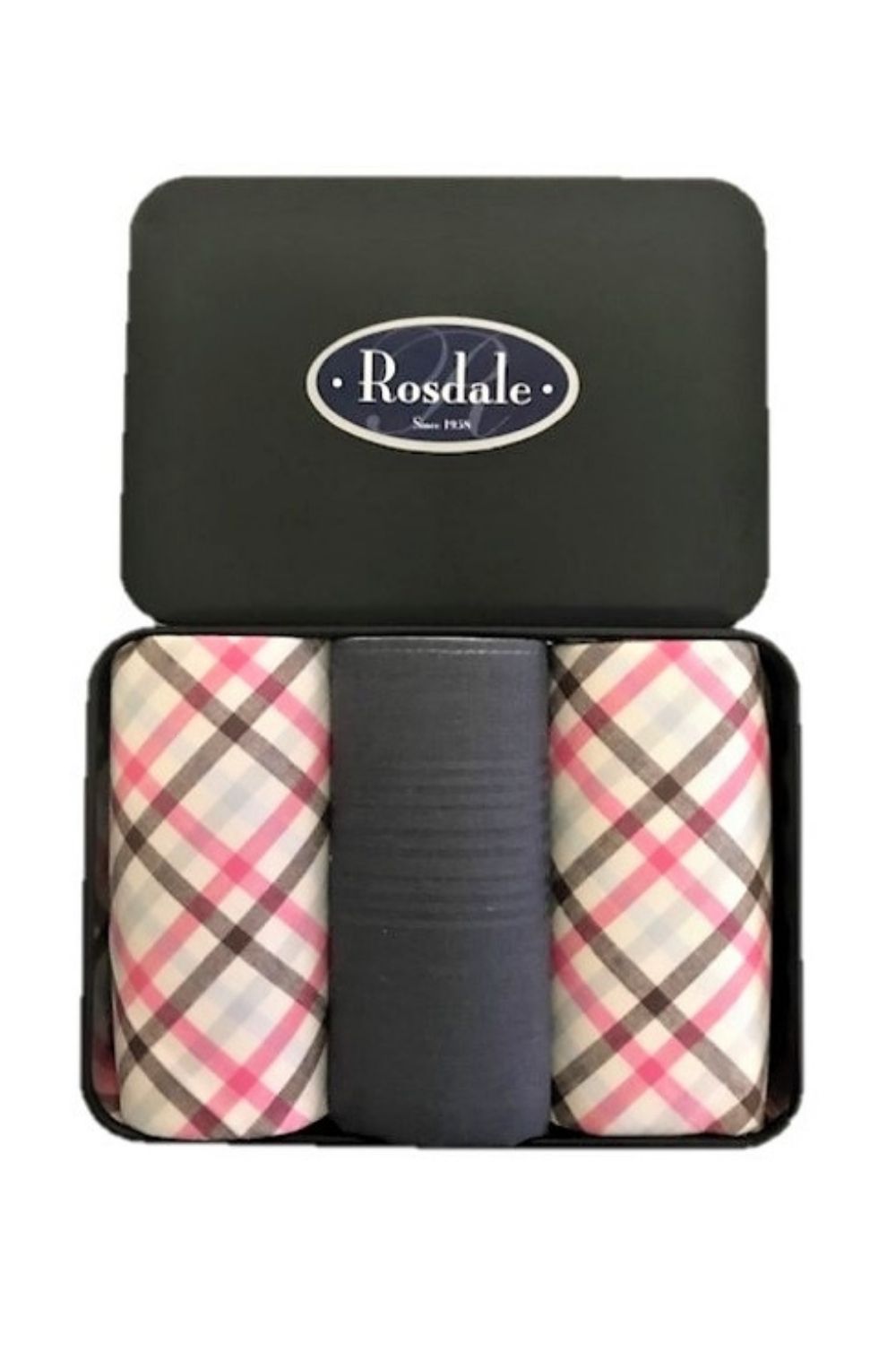 Rosdale Mens 3 Pack Designer Handkerchiefs in a Tin - Multi Check