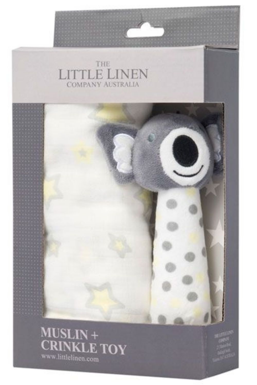 Little Linen Muslin Wrap & Crinkle Toy - Silver Koala
