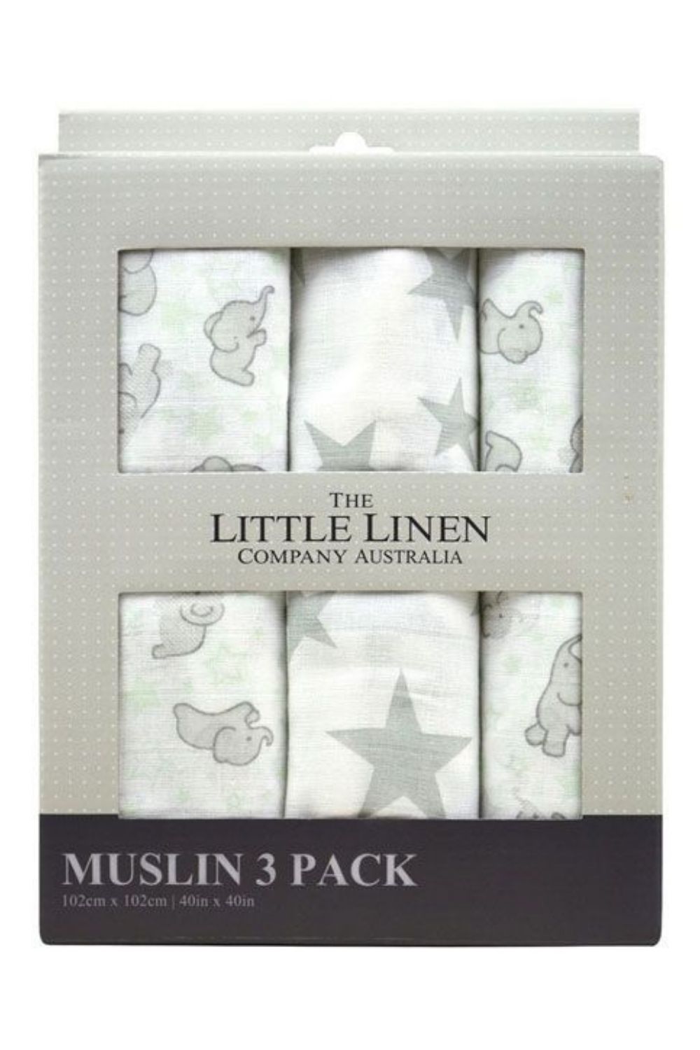 Little Linen Muslin 3Pk Pints - Mint Elephant