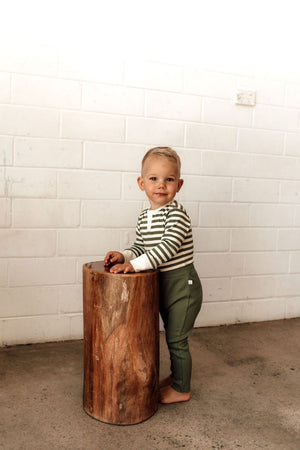 Snuggle Hunny Olive Stripe Long Sleeve Bodysuit