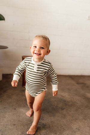 Snuggle Hunny Olive Stripe Long Sleeve Bodysuit