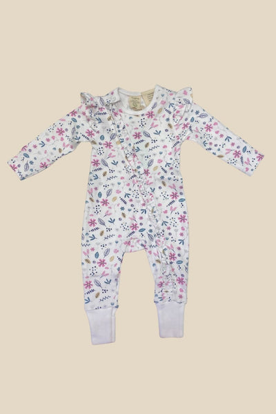 Tiny Twig Floral Frill L/S Zipsuit